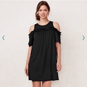Black Cold Shoulder Ruffle Mini Dress